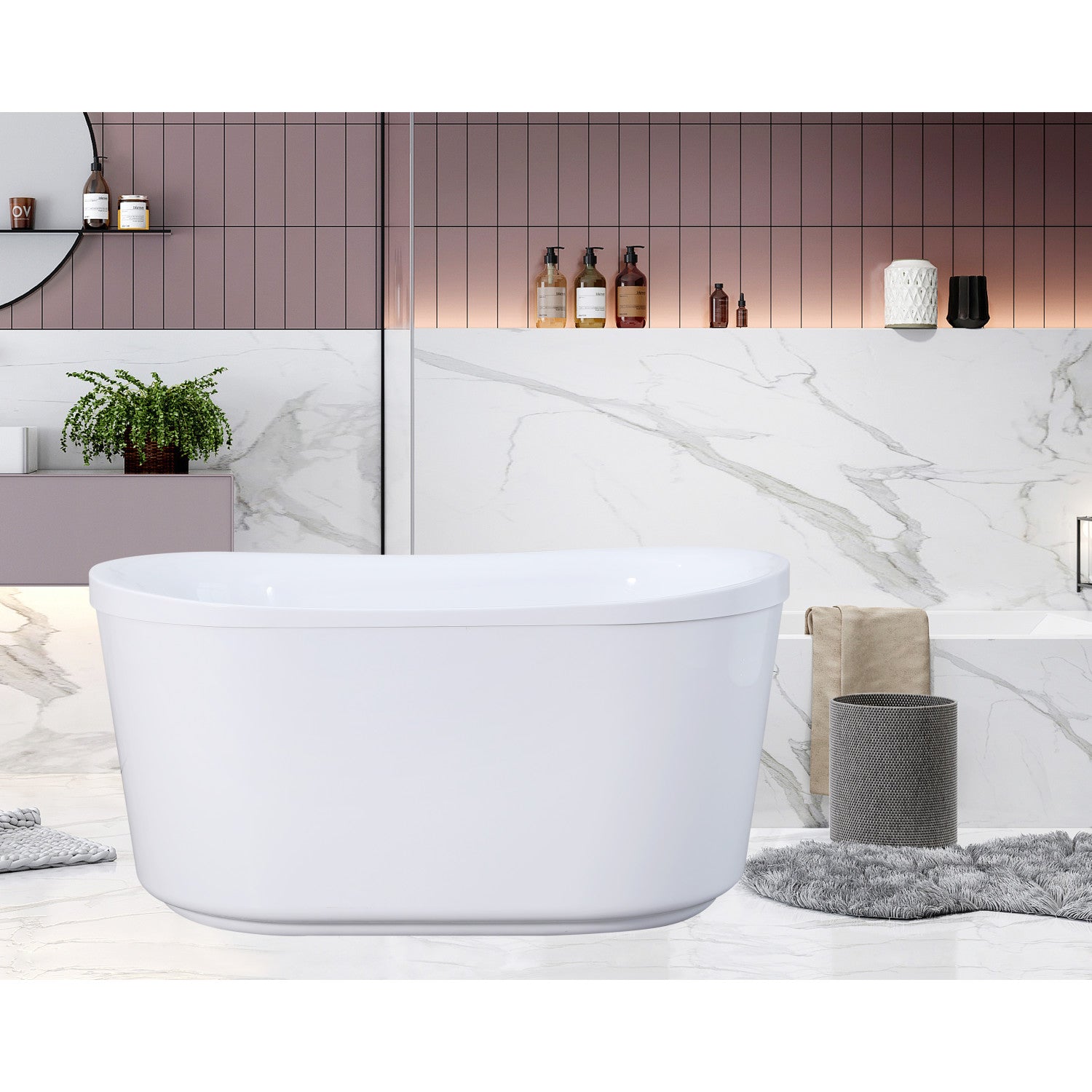 Aqua Eden VTDE513026BA 51 Inch Acrylic Oval Double Slipper Freestanding Bathtub with Drain - Glossy White - Luxury Soaking Tub for Spa-Like Relaxation in Master Bathroom