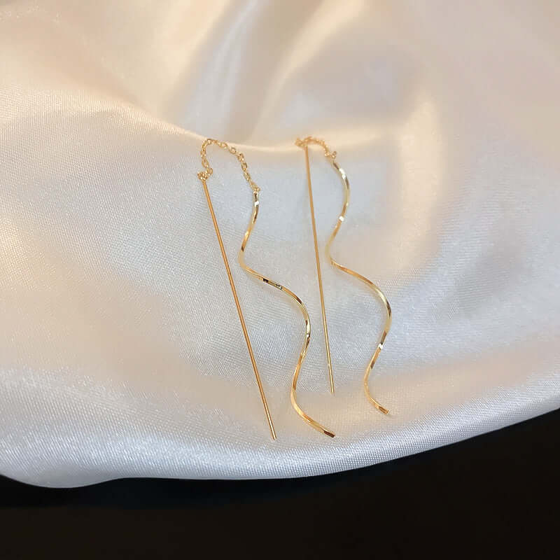 Gold Spiral Long Chain Threader Earrings for Women - Dainty Boho Chic Jewelry Gift for Party, Date Night & Everyday Wear | HE15915