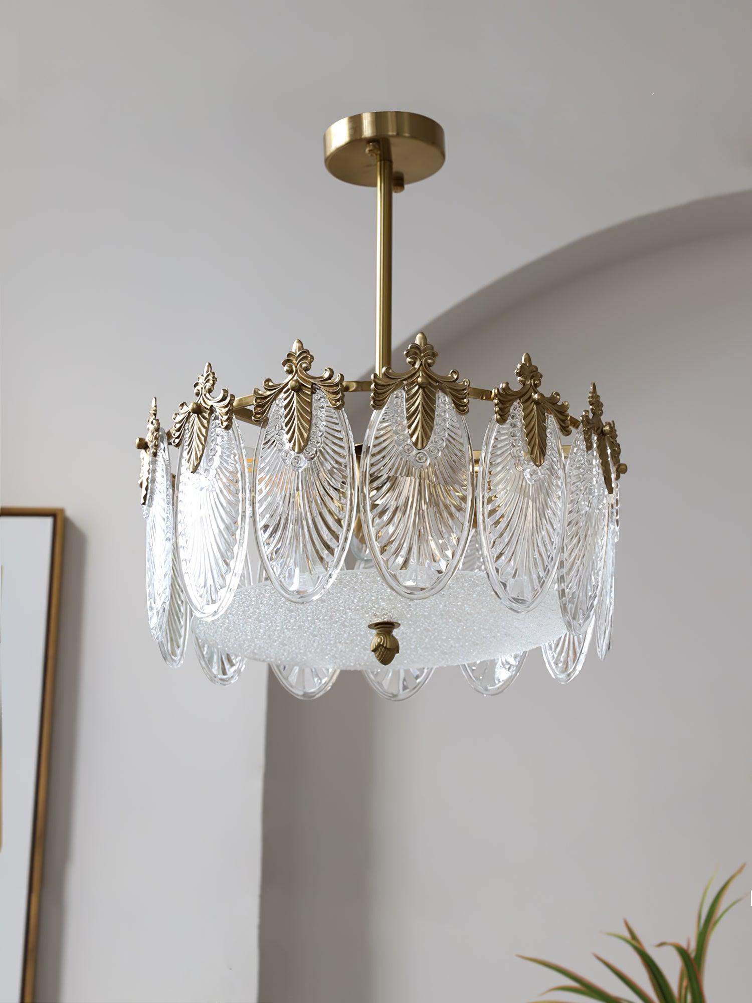 Elegant Decorative Pattern Glass Round Chandelier - Modern Crystal Ceiling Light Fixture for Dining Room, Bedroom, Living Room & Foyer Lighting