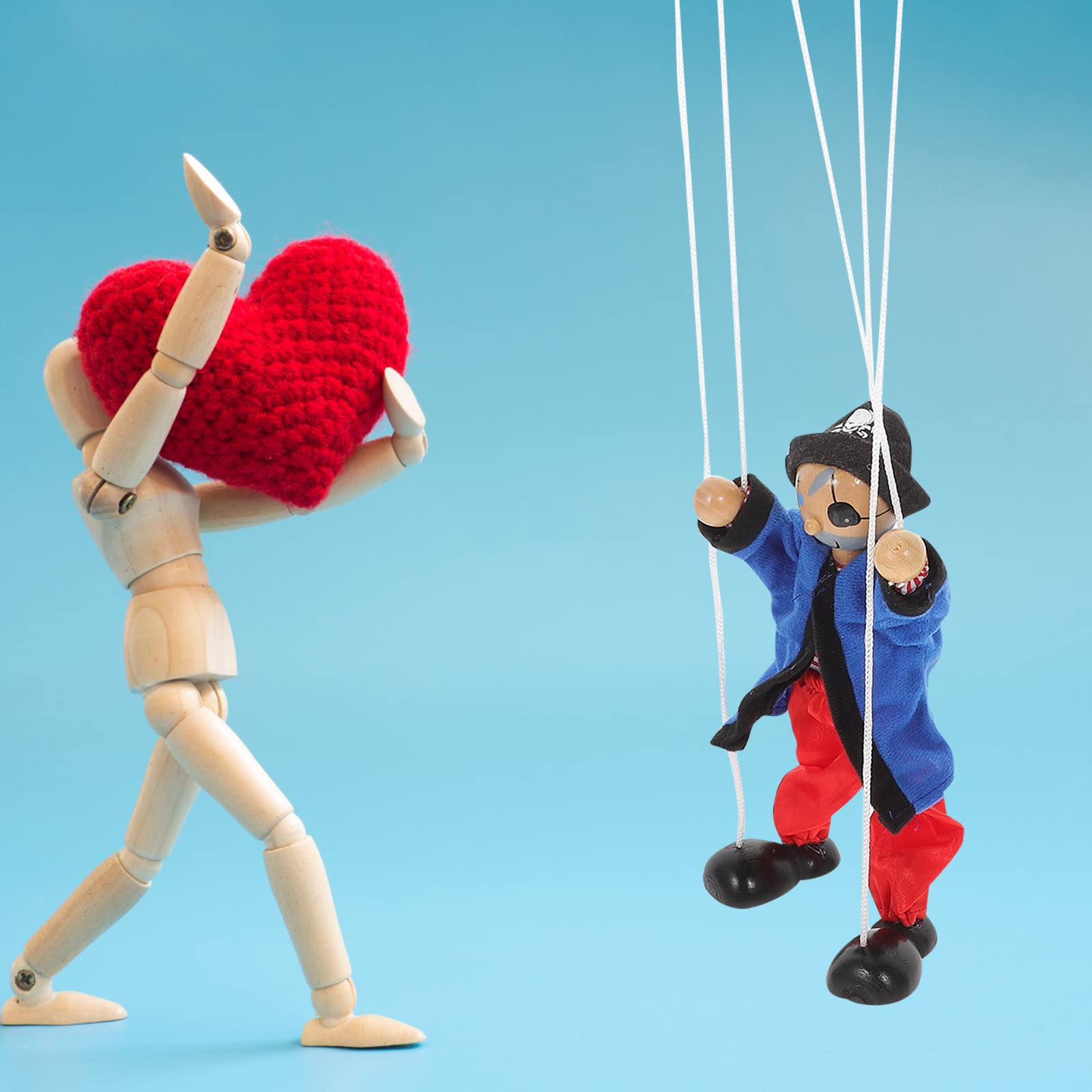 LUOZZY 2Pcs Wooden Pirate Marionette Puppet Set - Handcrafted Pull String Puppet Toys for Kids, Clown & Pirate Characters - Perfect for Birthday Parties, Holiday Gifts & Interactive Play (Blue) | Great for Storytelling, Classroom Activities & Family Entertainment
