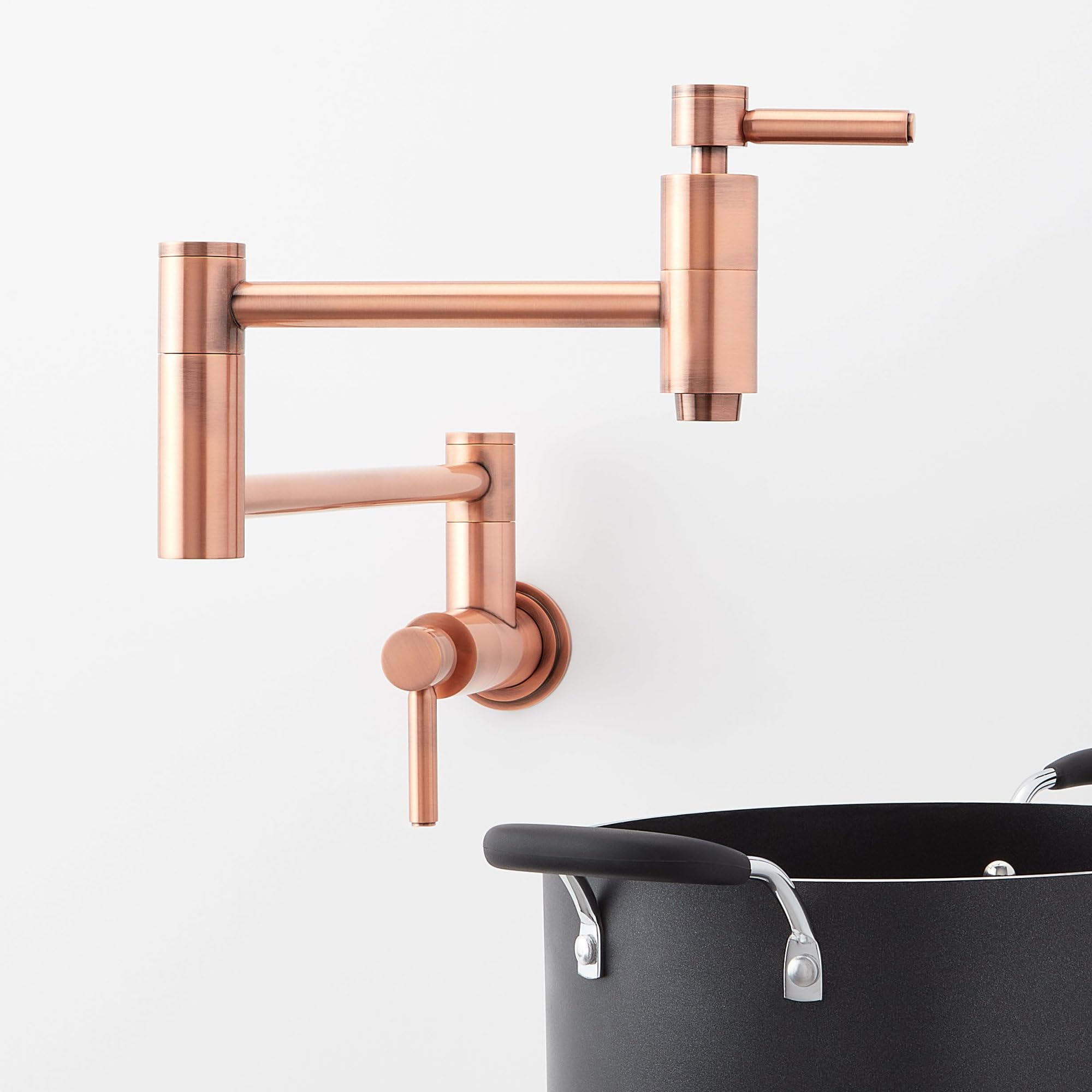 Signature Hardware 450649 Contemporary Double Handle Wall Mounted Pot Filler in Polished Brass - Ideal for Kitchen Sink, Stove & Cooking Area