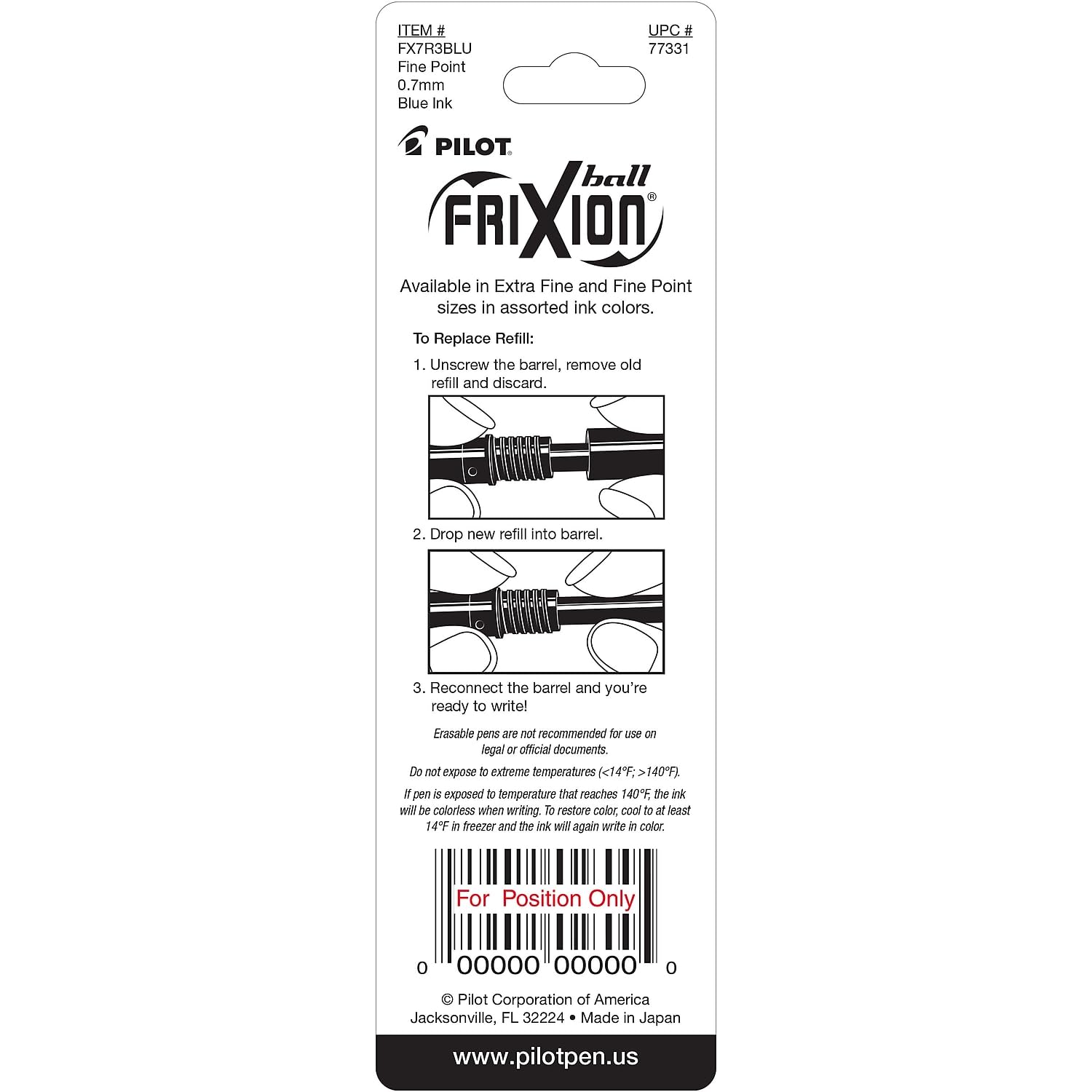 Pilot FriXion Ball Erasable Gel Pen Refills - 0.7mm Fine Point Blue Ink (3-Pack) - Perfect for Note Taking, School Work & Office Use