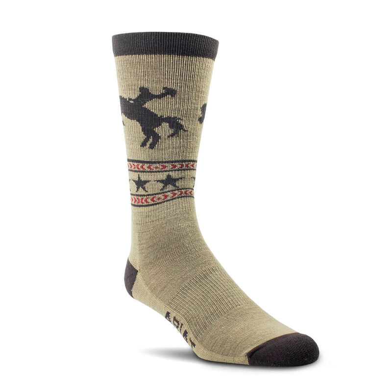 Ariat Men's Bronc Rider Mid Calf Wool Socks - Brown Performance Everyday Socks for Riding, Hiking & Outdoor Activities