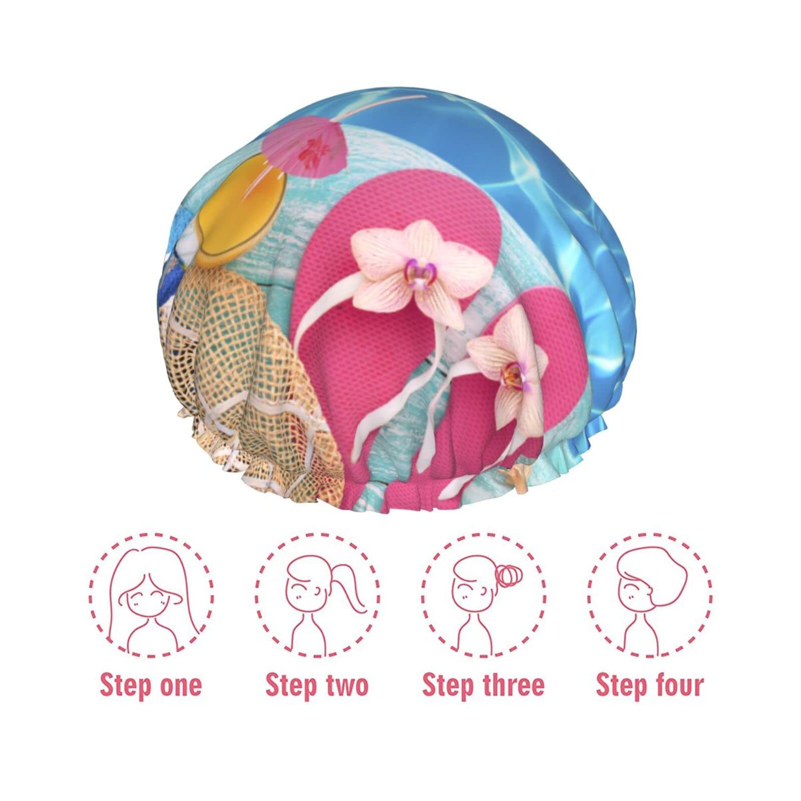 Waterproof Reusable Shower Cap for Women - Double Layer Swimming & Bathing Hair Protection - Perfect for Pool, Beach & Spa Days