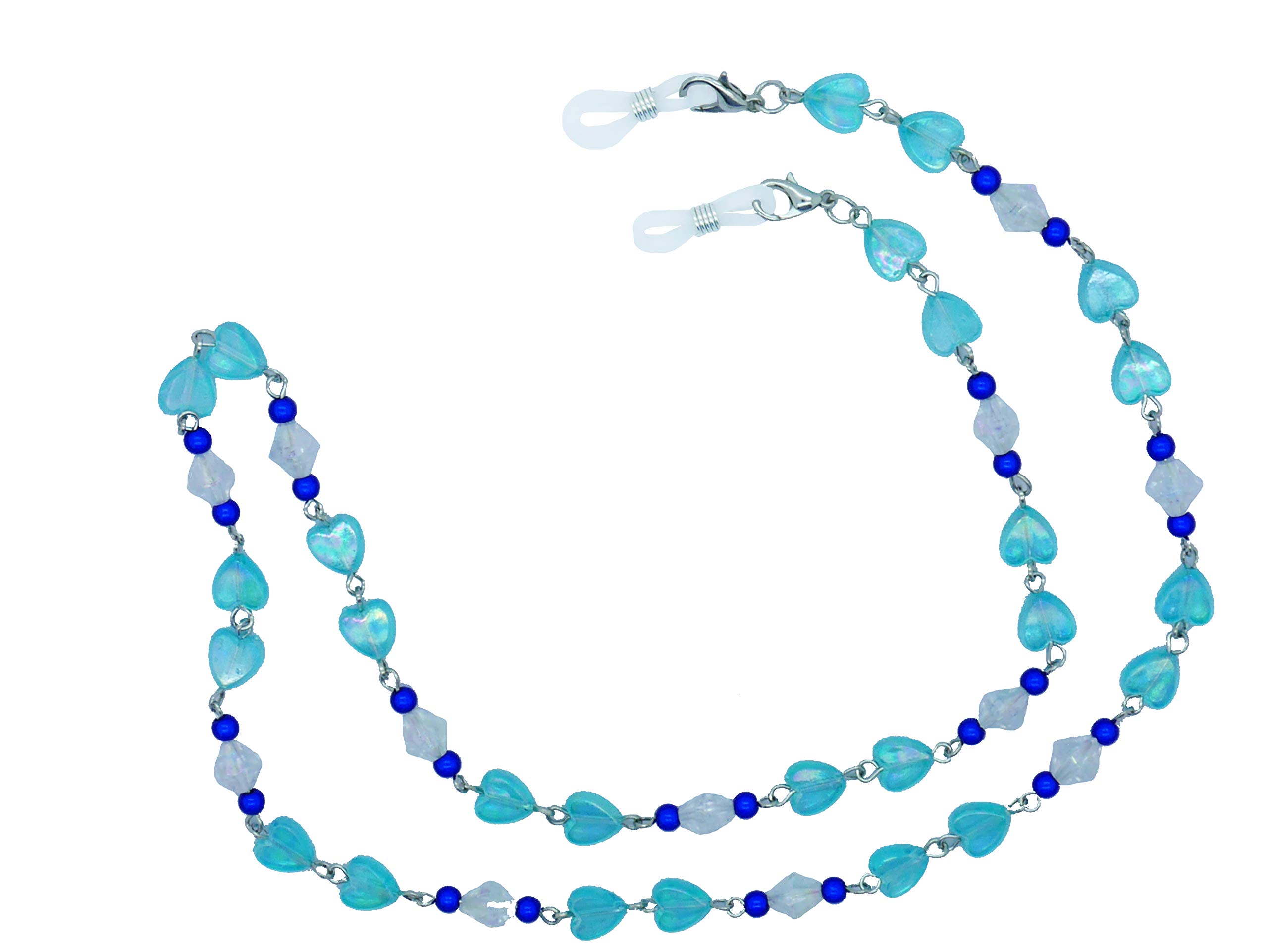 GoOpticians Blue Beaded Heart Women's Glasses Chain - Stylish Eyewear Necklace with Secure Fastening for Reading Glasses & Sunglasses | Perfect for Work, Travel, and Everyday Use