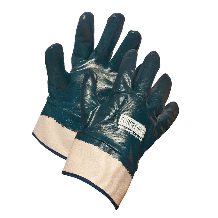 Forcefield Blue Nitrile Fully Coated Work Gloves with Cotton Lined Safety Cuff - Durable Grip for Construction, Automotive & Industrial Use - Ideal for Mechanics, Electricians & DIY Projects
