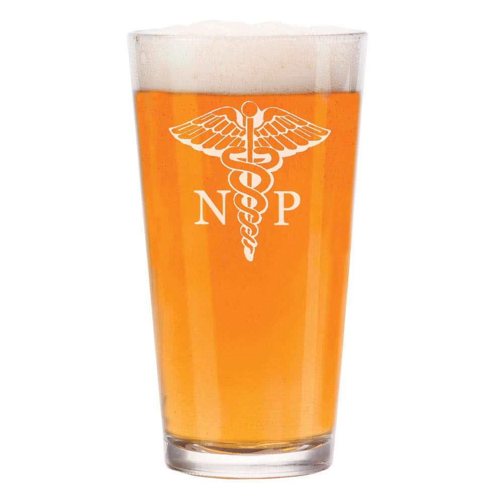 16 oz Beer Pint Glass - Durable Barware for NP Nurse Practitioner Gifts, Home Bars & Restaurants - Perfect for Craft Beer, Cocktails & Parties