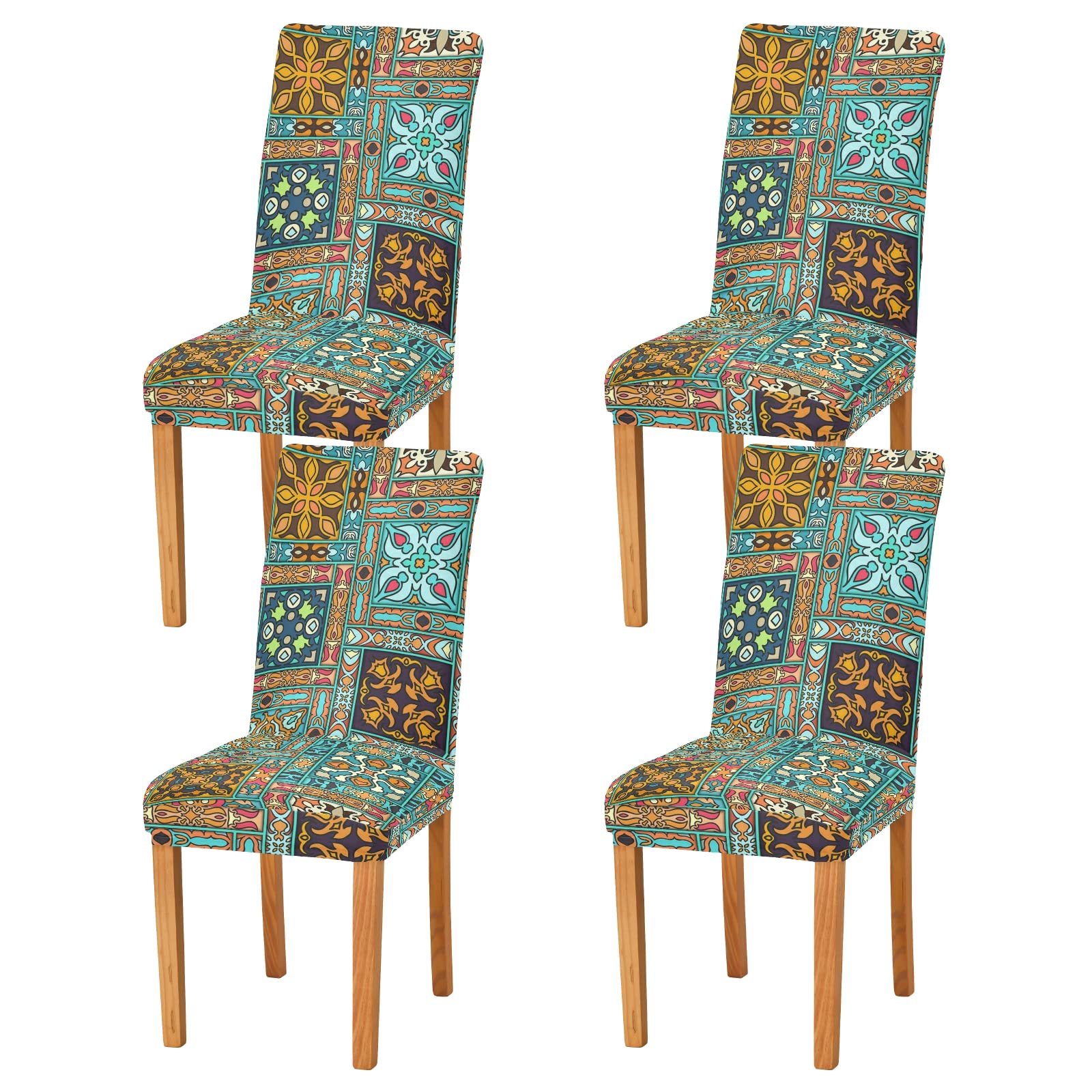 Floral Mandala Dining Chair Covers Set of 2 - Washable & Stretchable Slipcovers for Dining Chairs - Perfect for Dining Room, Wedding Ceremony, Holiday Party & Office Decor