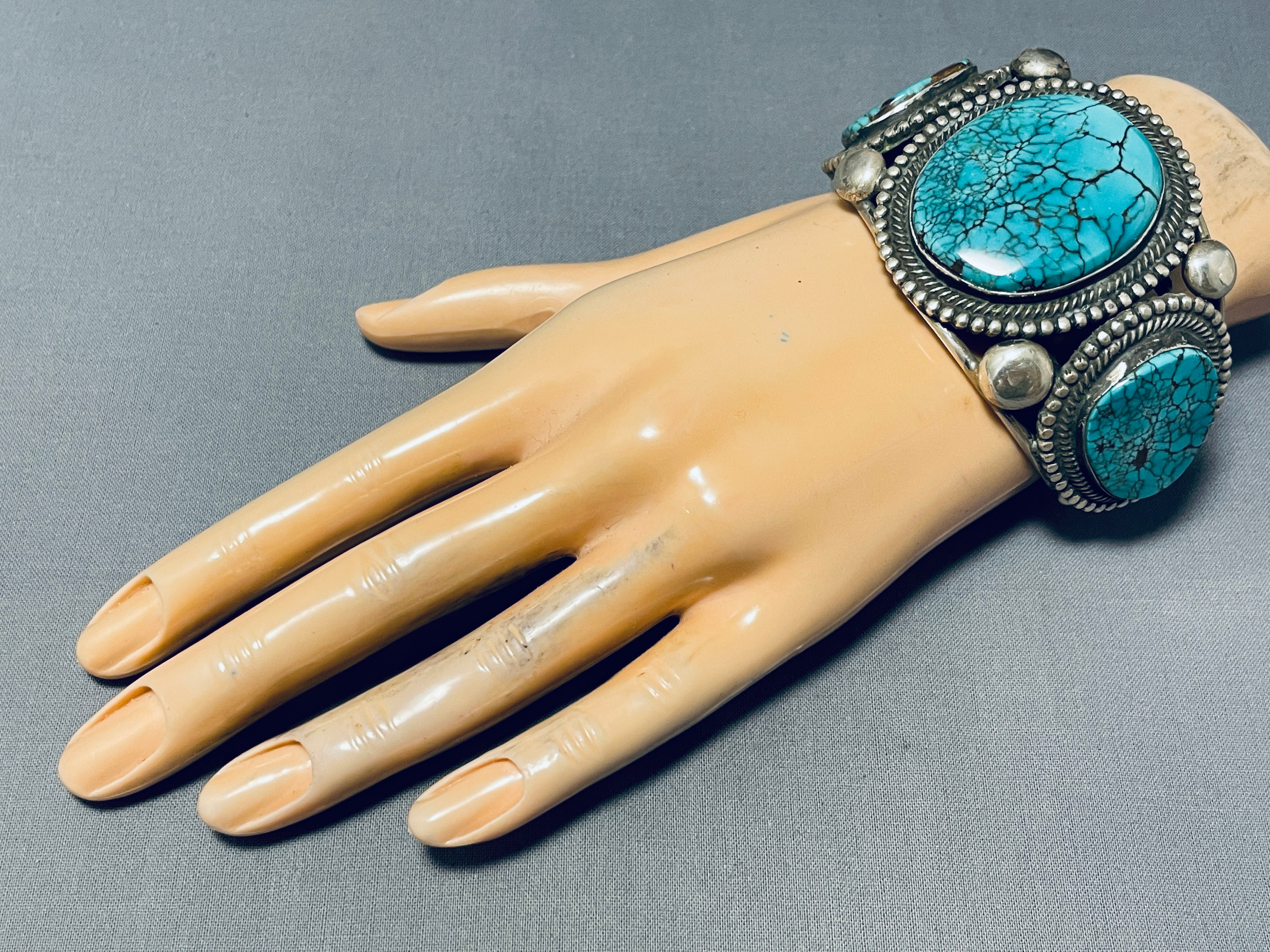 151g Vintage Native American Navajo Spiderweb Turquoise Sterling Silver Cuff Bracelet - Handmade Southwest Jewelry for Boho Fashion & Gift Giving