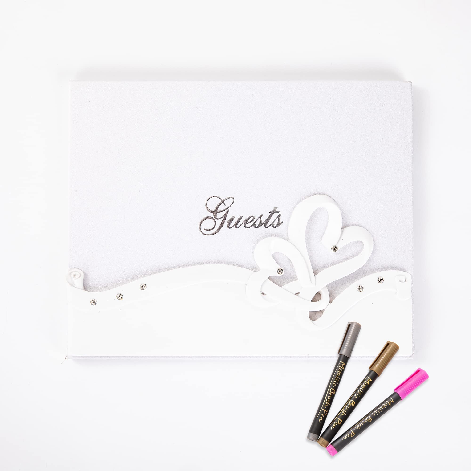 Elegant Wedding Guest Book with 3 Metallic Pens - Hardcover Guest Book for Wedding Reception, Polaroid Photo Guest Book Sign in - 9.8” x 7.9”, 96 Pages - Perfect for Wedding, Anniversary, and Bridal Shower Guest Signatures