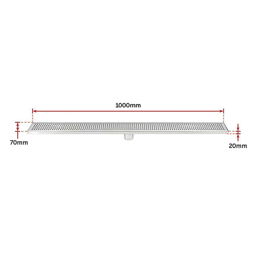 1000mm Stainless Steel Shower Drain Grate - Square Pattern with Center Outlet - Heavy Duty Bathroom Floor Waste for Wet Room & Shower Enclosure