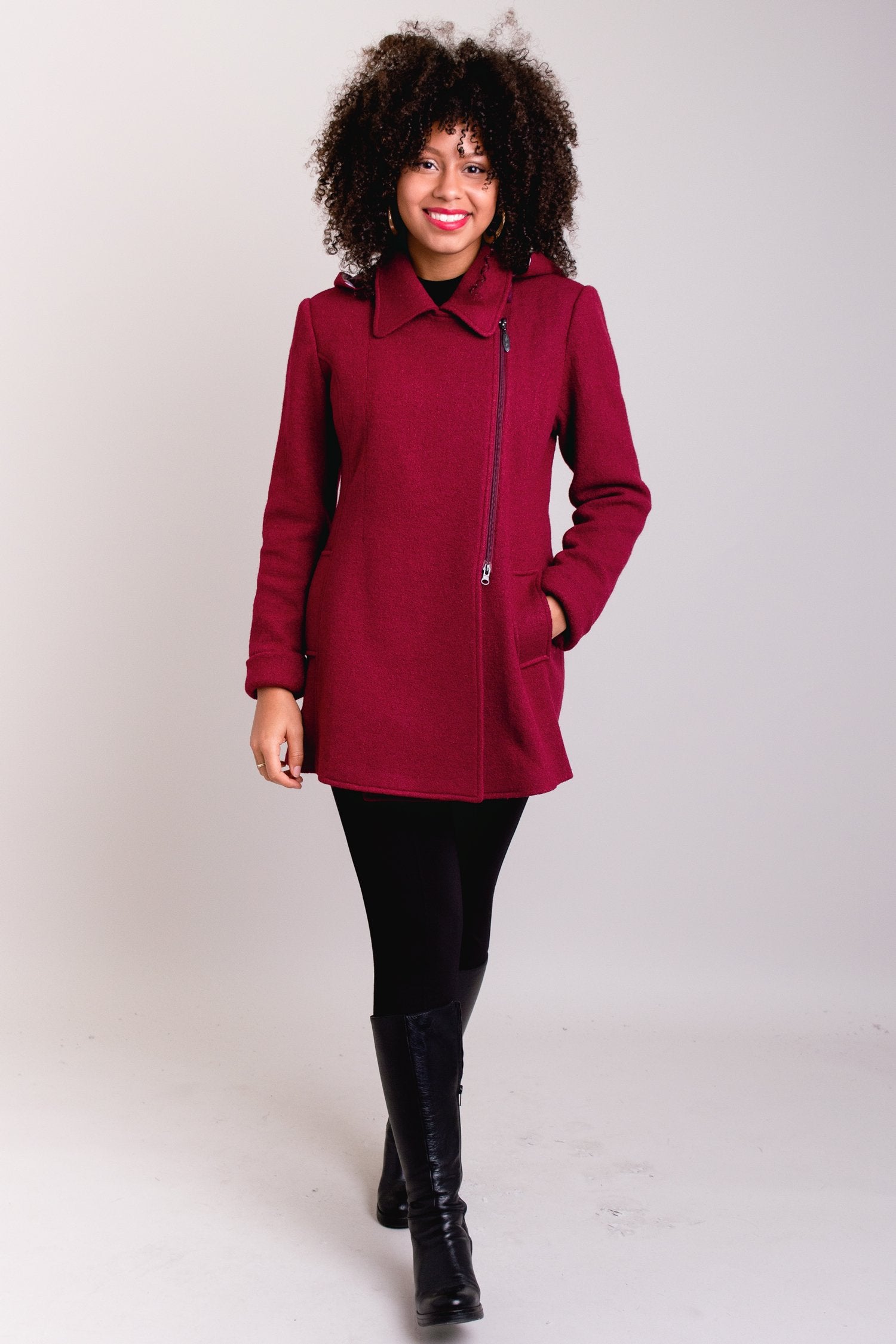 Gemma Coat Women's Burgundy Wool Blend Trench Coat - Warm Winter Outerwear for Office & Casual Wear