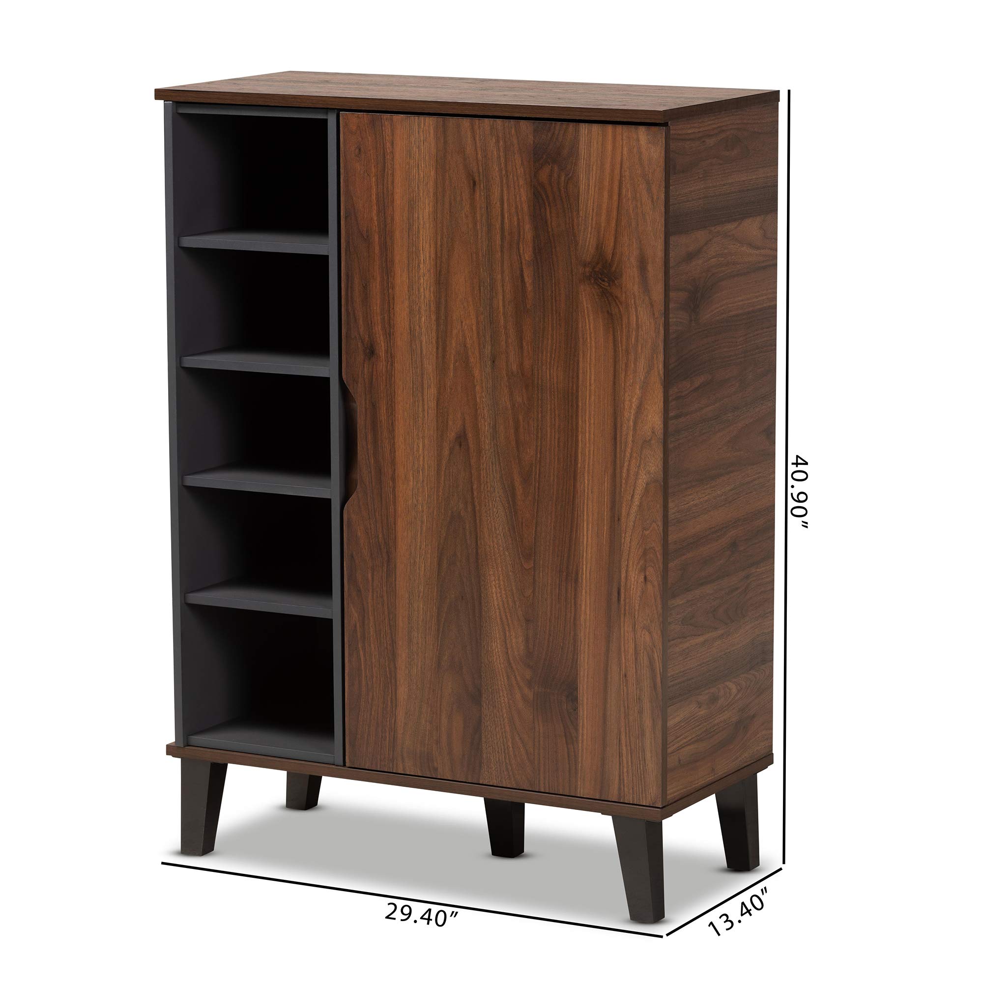 Baxton Studio Shoe Rack - 3-Tier Wooden Shoe Organizer with Sturdy Metal Frame in Walnut, Grey & Dark Brown | Space-Saving Entryway, Closet & Bedroom Storage Solution