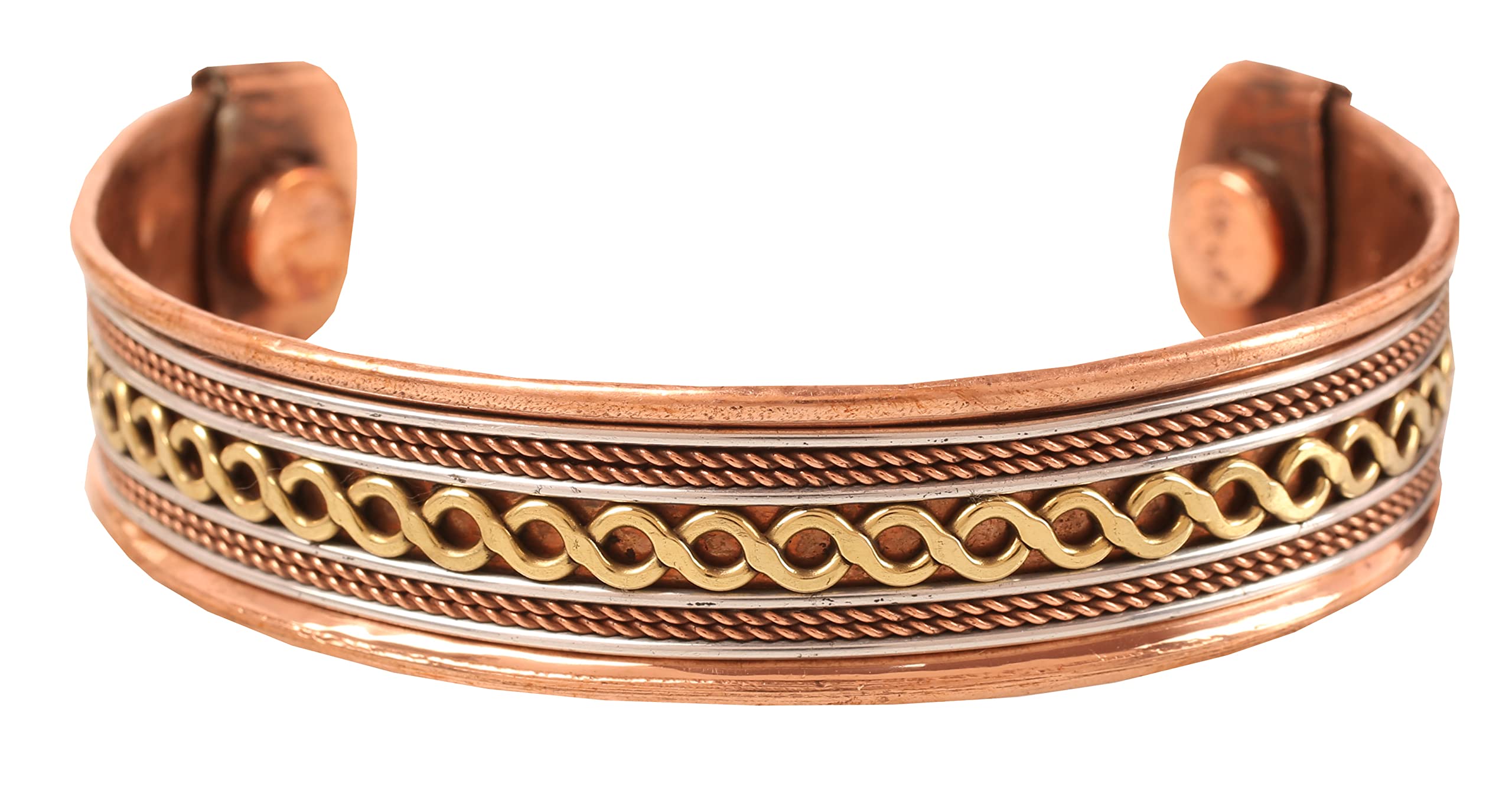 Handcrafted Pure Copper Magnetic Bracelet - Triple-Tone Forged with Solid High-Gauge Wires & Braided Motifs - Minimalist Elegance for Men & Women - Perfect for Yoga, Meditation & Energy Healing