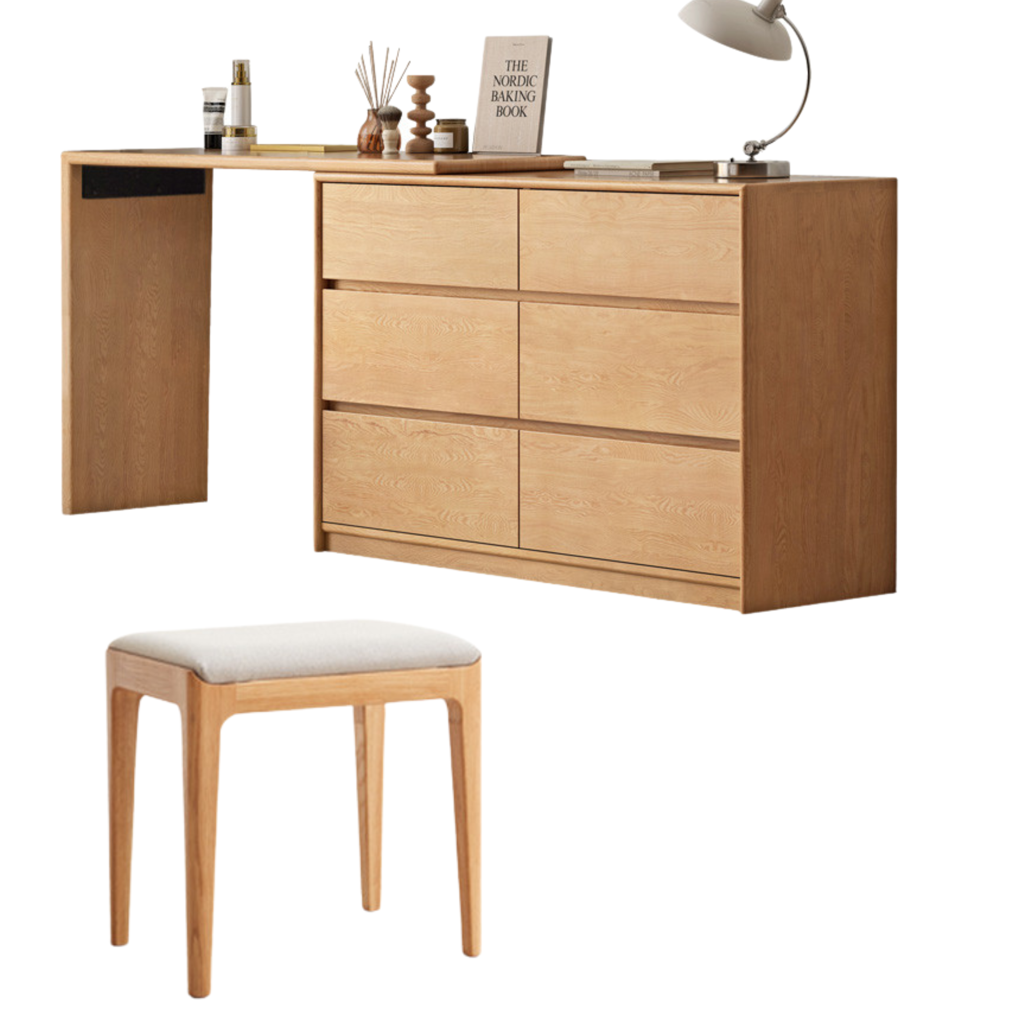 Solid Oak Wood Ultra Narrow Dressing Table - Compact Vanity Desk for Small Spaces, Bedroom, Apartment & Dorm Room