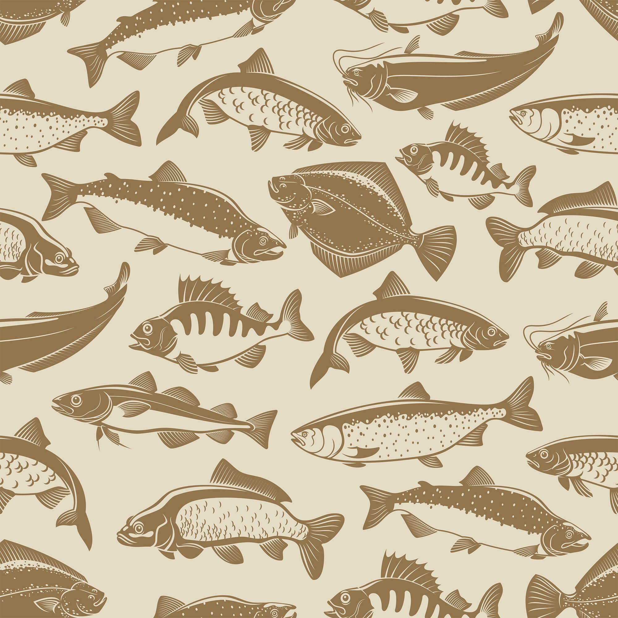 Brown and Beige Fish Nautical Peel and Stick Removable Wallpaper - Self-Adhesive Decorative Wall Covering for Bedroom, Bathroom, Nursery & Office Decor