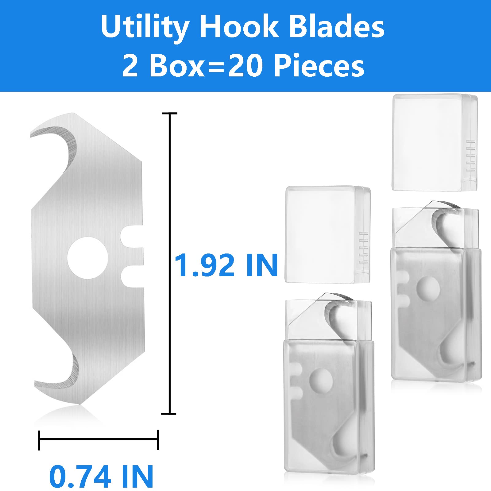 Heavy Duty Utility Hook Blade Razor Knife - 20 Pack Replacement Blades for Carpet, Roofing, Box Cutting with Plastic Storage Case | Ideal for Construction, DIY Projects & Home Improvement