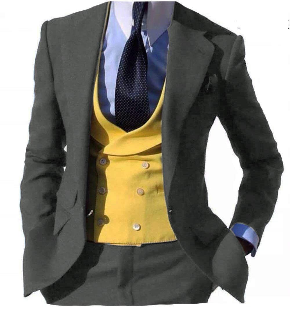 Men's 3-Piece Slim Fit Notch Lapel Tuxedo Suit Set (Blazer, Vest & Pants) for Wedding, Groomsmen & Formal Events - Perfect for Prom, Business Meetings & Special Occasions