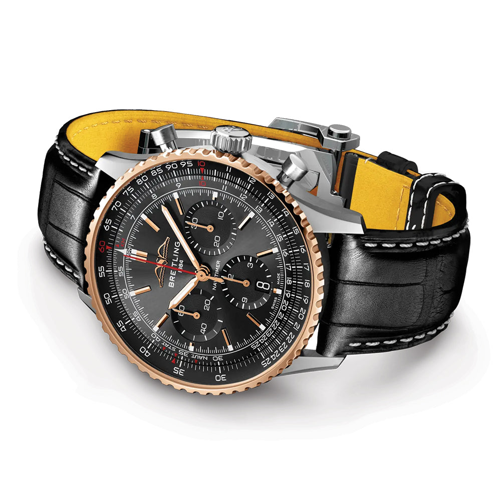 Breitling Navitimer B01 Chronograph Limited Edition - 43mm Steel & 18k Red Gold Watch with Black Leather Strap - Perfect for Aviation Enthusiasts & Luxury Collectors