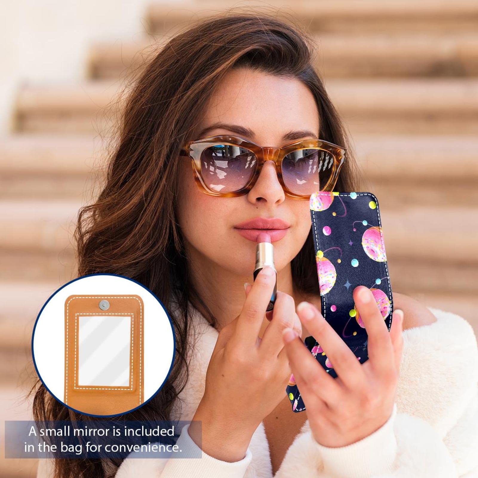 Personalized Lipstick Case - Portable Makeup Bag & Cosmetic Pouch Organizer for Lipsticks, Space Donut Planet Universe Design - Perfect for Travel, Daily Use & Gift Giving