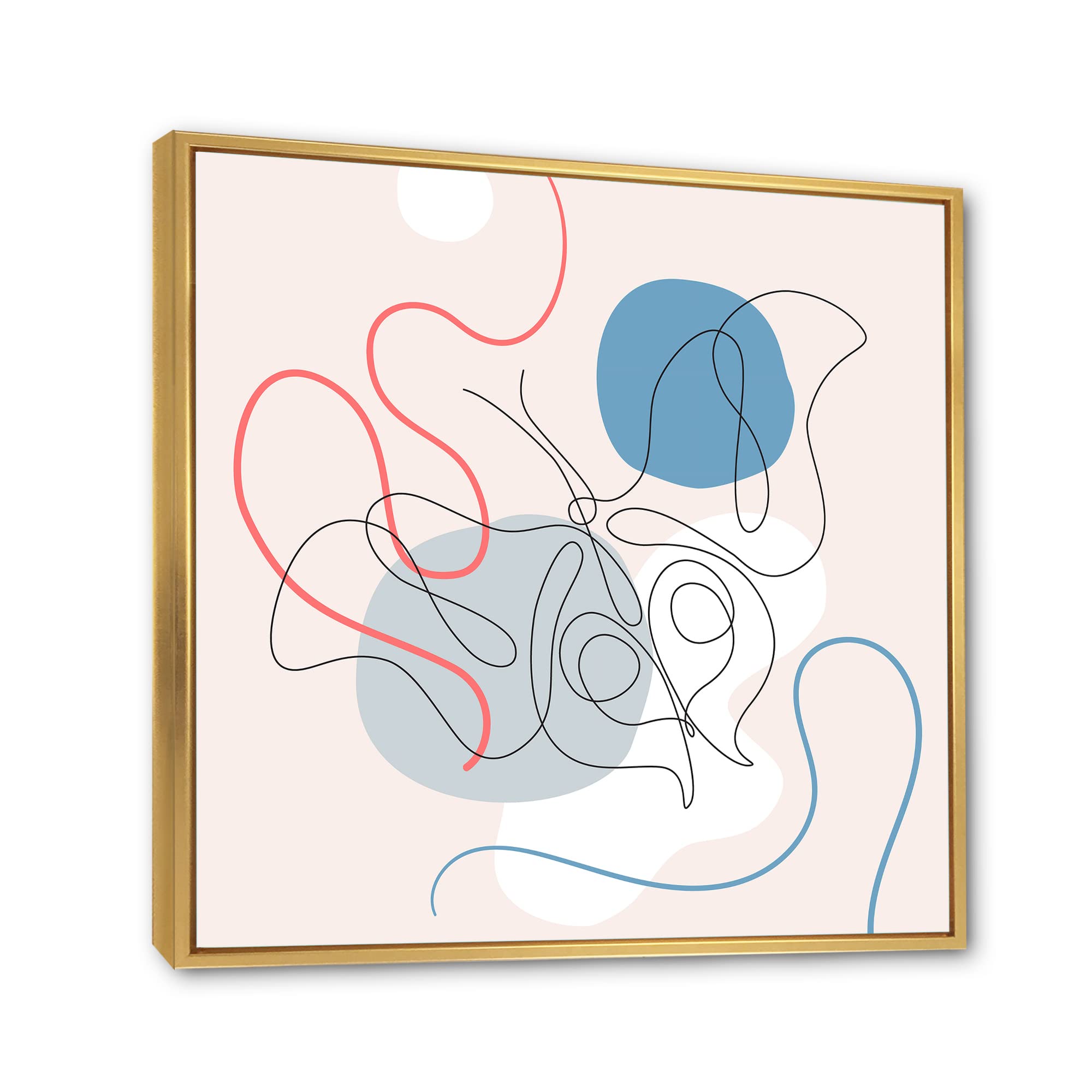 Butterfly One Line Drawing on Cubism Shapes II - Modern Framed Canvas Wall Art Print for Living Room, Bedroom & Office Decor