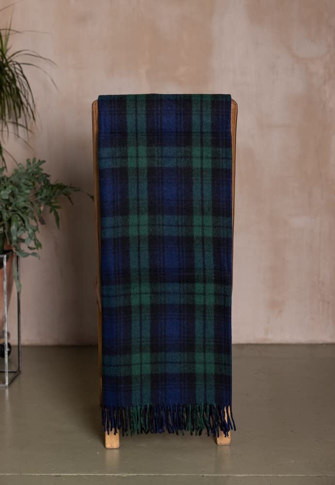 Premium Scottish Tartan Throw Blanket - Black Watch Plaid Wool Rug - 60