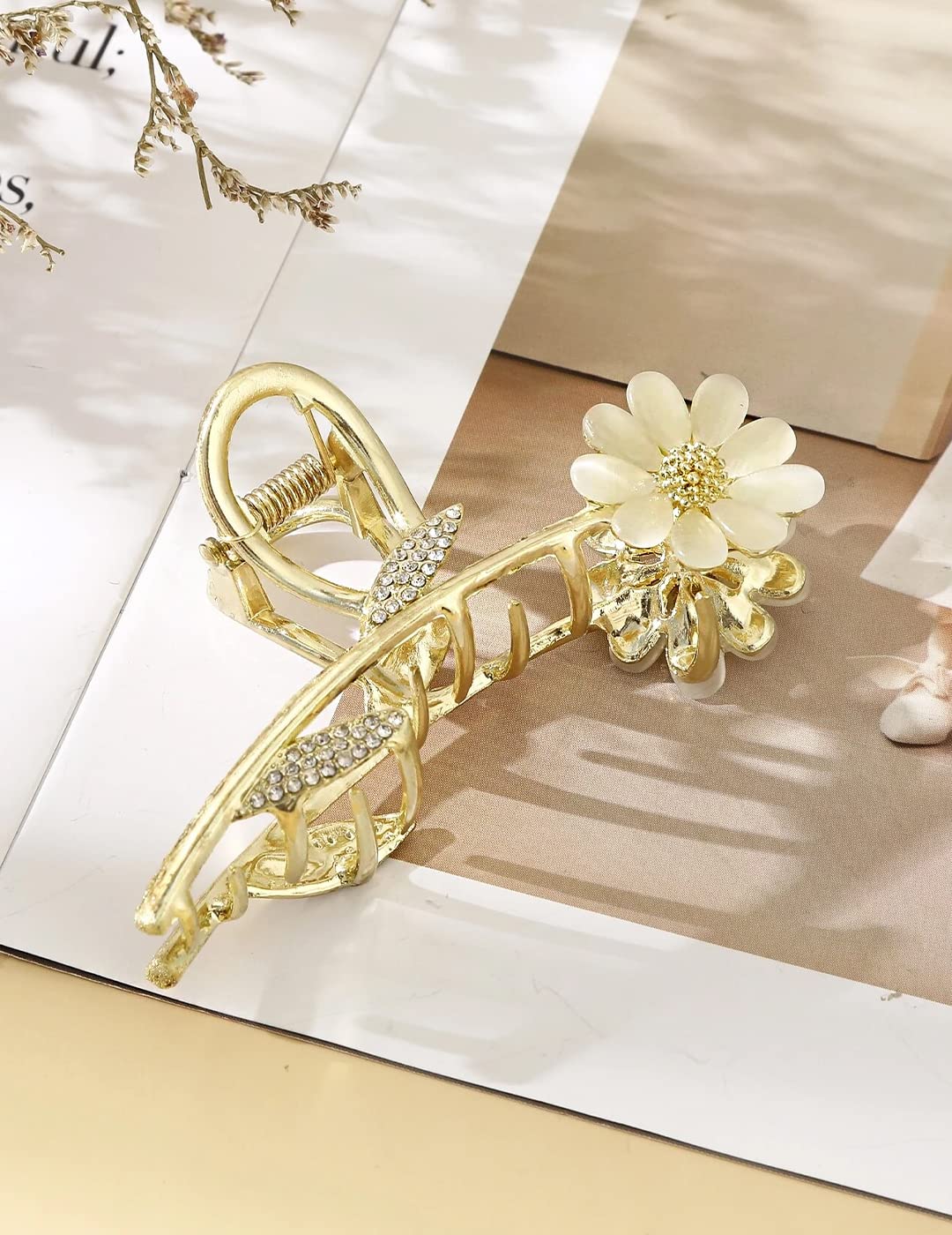 Golden Floral Claw Clips for Women & Girls - Large Hair Clutch Hair Accessories for Thick Hair, Ponytails & Updos - Perfect Gift for Women & Girls