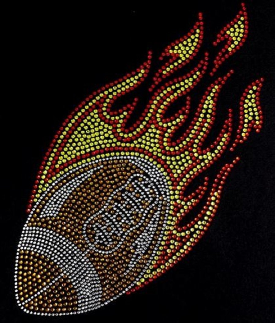 Football Fire Large Rhinestone Iron-On Transfer for DIY T-Shirts, Jerseys & Apparel - Perfect for Sports Fans & Team Spirit