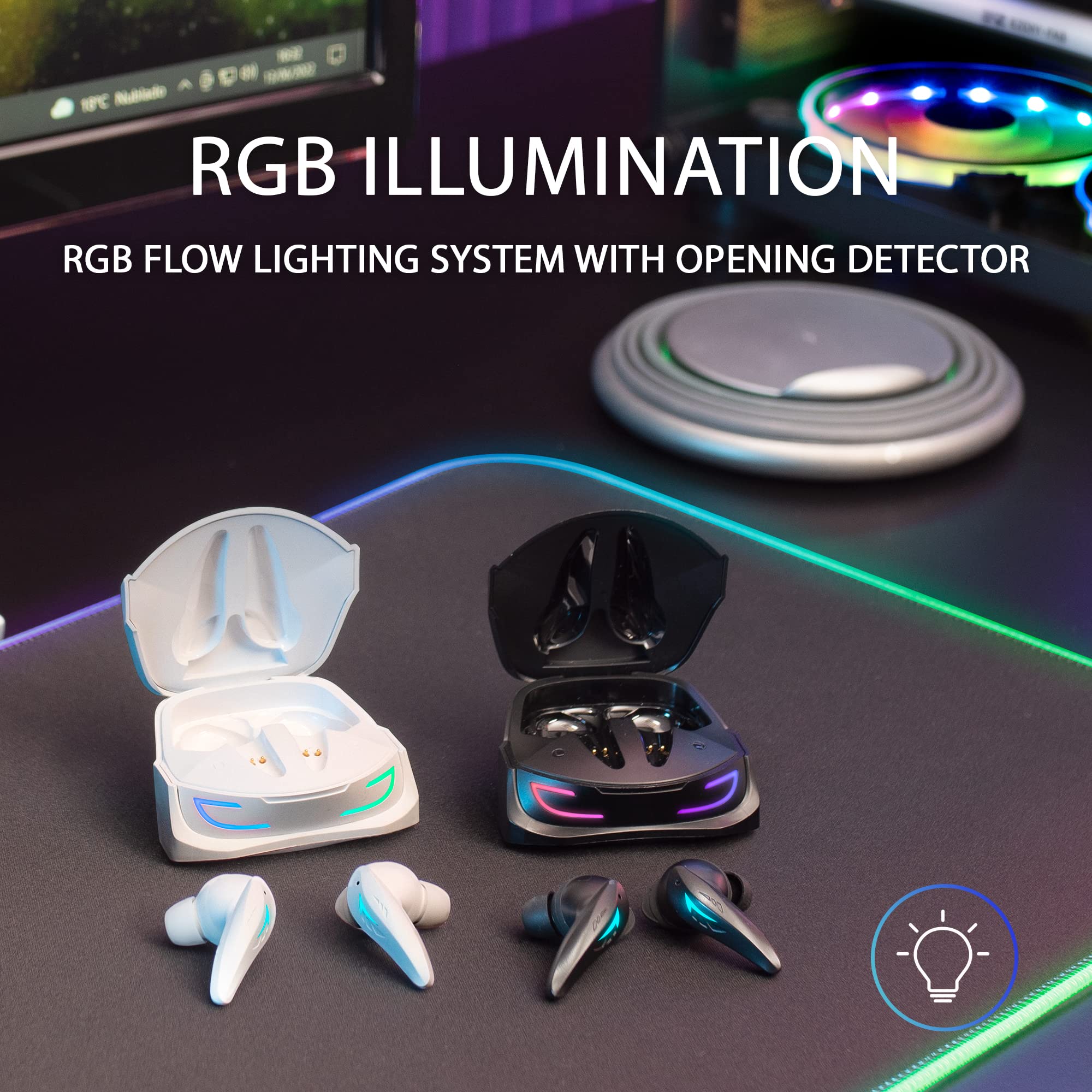 Mars Gaming MHI-ULTRA Wireless Gaming Headset - White TWS Bluetooth 5.3 Headphones with RGB Flow Lights, Triple Noise Cancellation, 24H Battery Life - Perfect for PC Gaming, Mobile Gaming & Work from Home (MHIULTRAW, One Size)