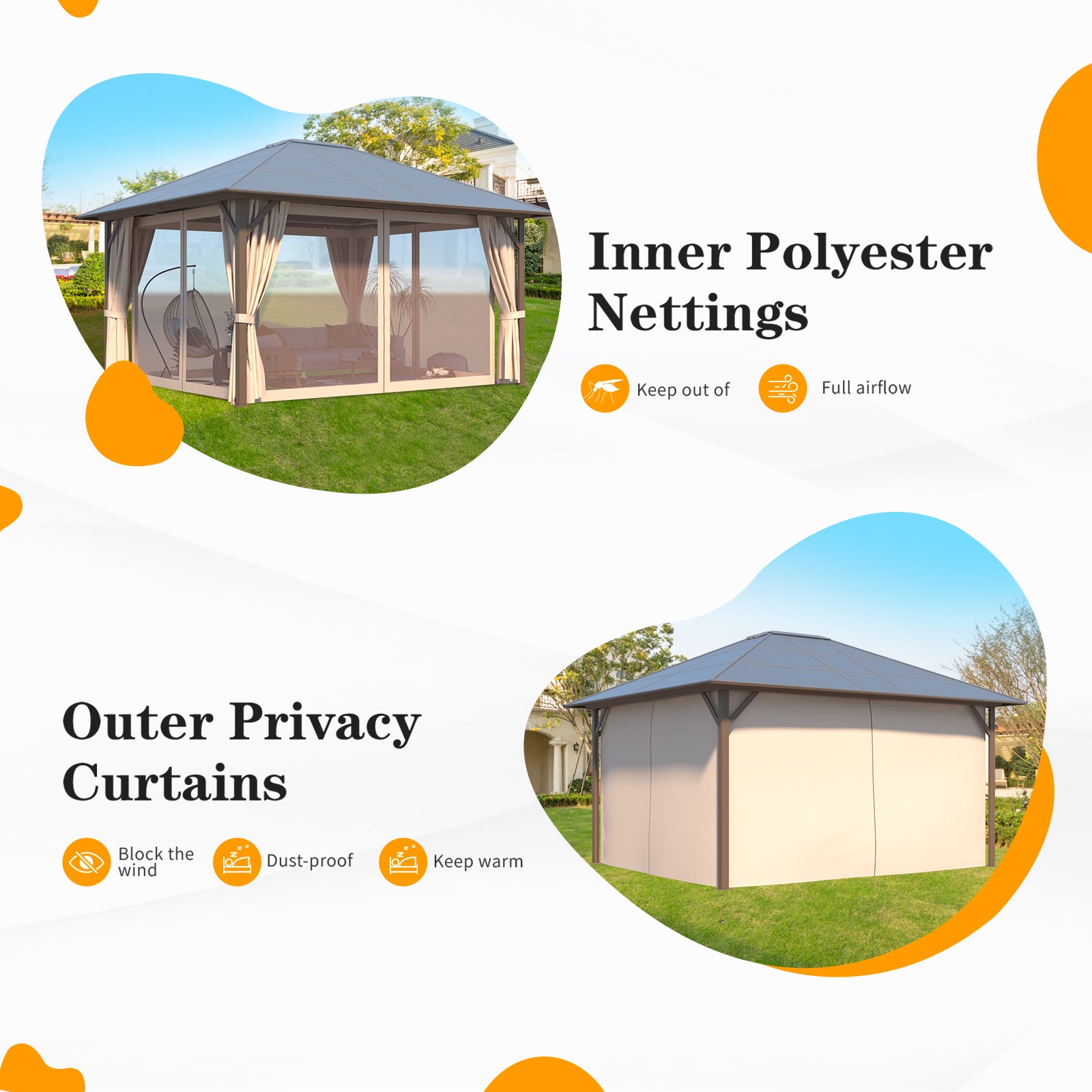 EROMMY 12'x14' Hardtop Gazebo with Polycarbonate Roof - Durable Aluminum Frame Permanent Pavilion Includes Weatherproof Curtains & Mosquito Netting - Perfect for Backyard Patio, Garden Parties & Outdoor Entertaining