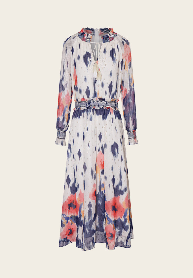 Elegant Floral Print Chiffon Midi Dress for Women - Summer Boho Style Beach Wedding Party Outfit