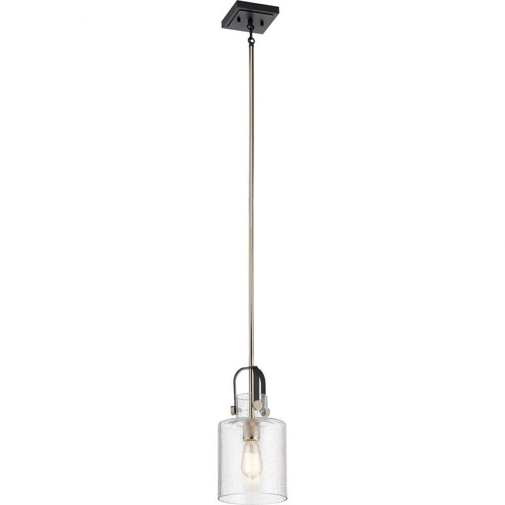 1 Light Traditional Pendant Light Fixture with Clear Seeded Glass & Polished Nickel Finish - Perfect for Kitchen Island, Dining Room, or Entryway Lighting