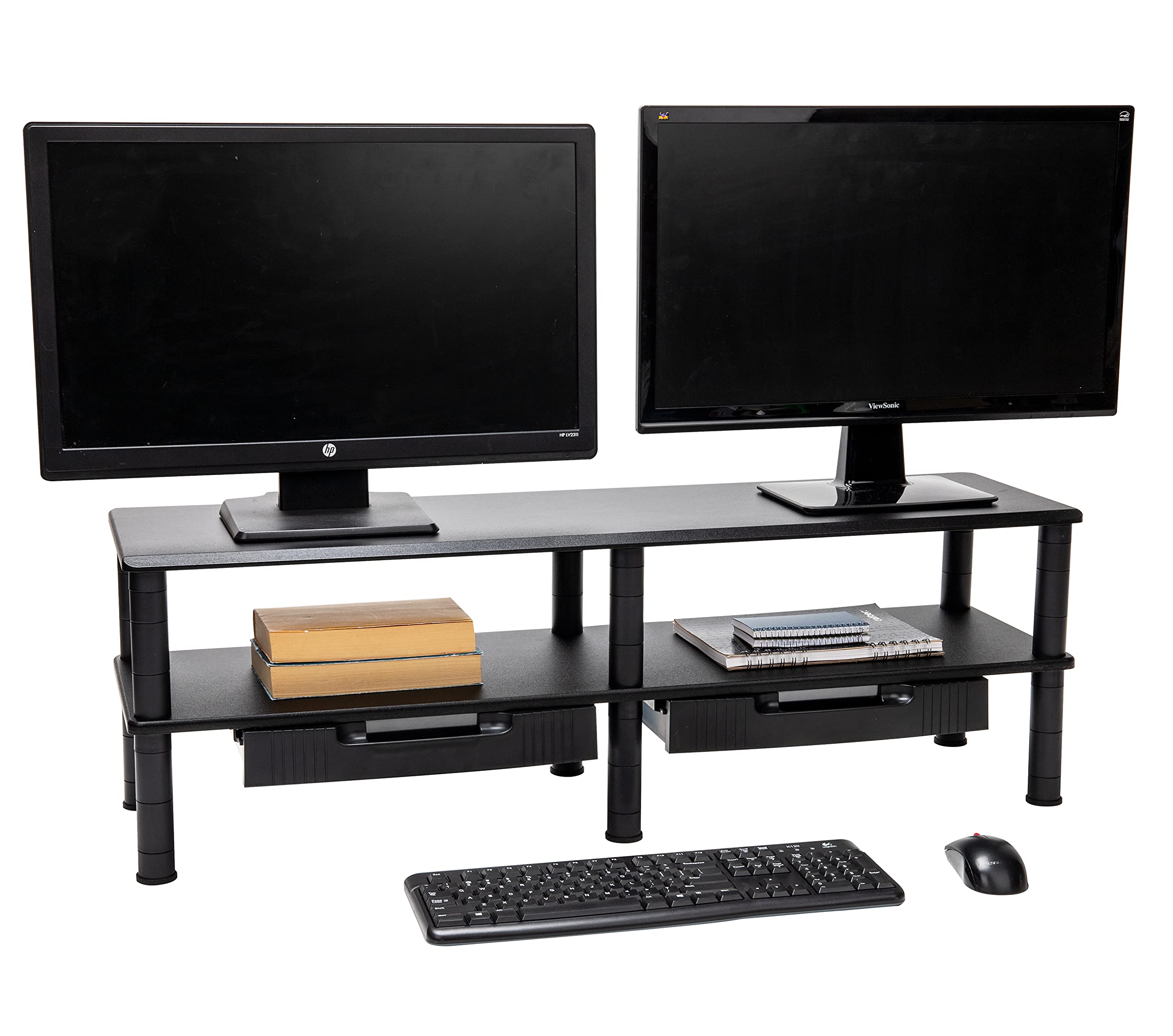Dual Monitor Stand with Storage Shelf - 38.5 Inch Wide Desktop Organizer & Riser for Office Setup (Black) | Perfect for Home Office, Gaming Station & Workspace Organization