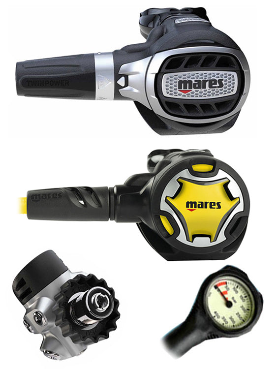 Mares Ultra 72X Scuba Diving Regulator Set with Octopus & Free Thermometer Gauge - DIN or Yoke Options for Professional and Recreational Divers | Perfect for Deep Sea Exploration, Coral Reef Diving, and Underwater Photography