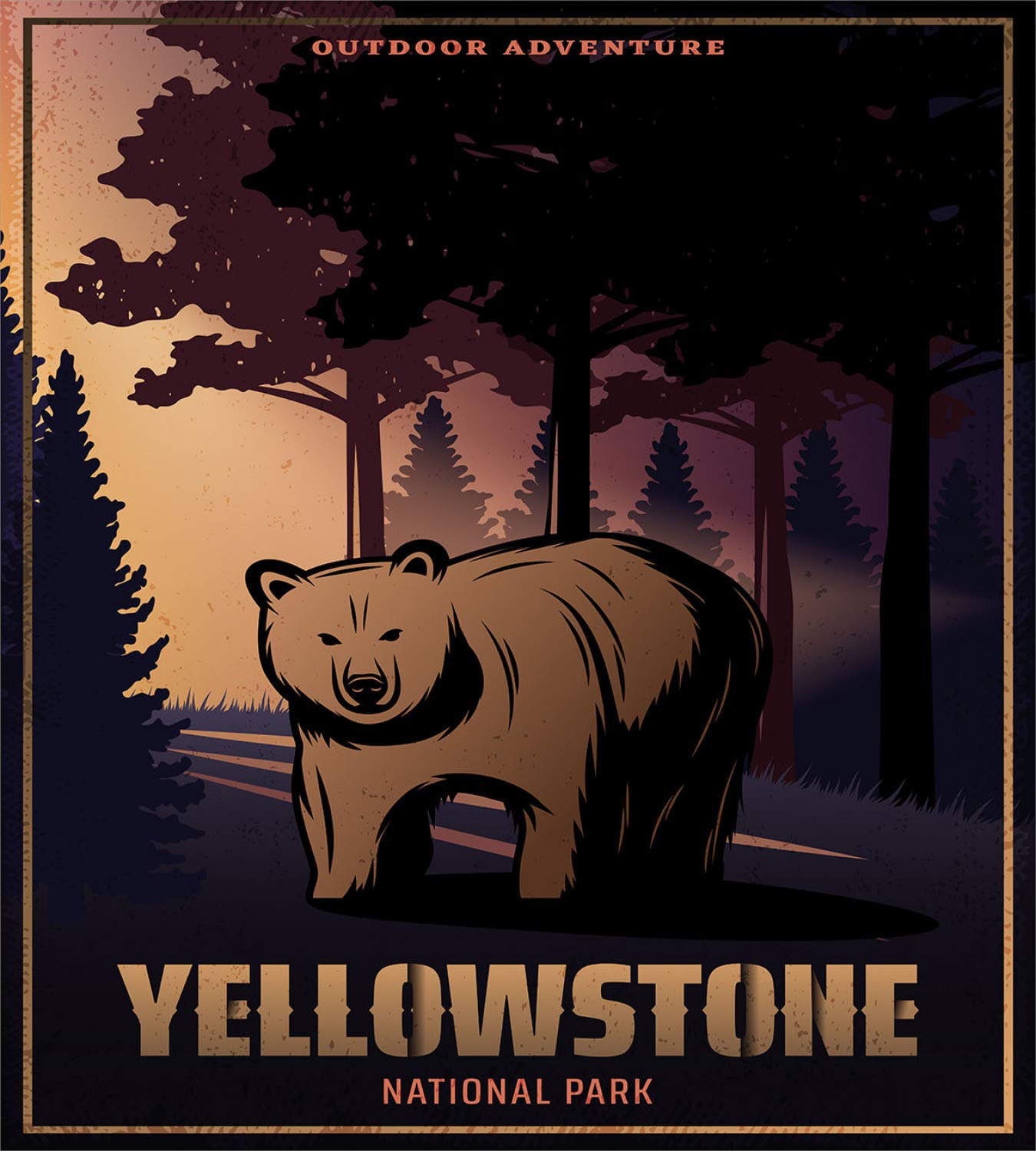 Ambesonne Wyoming Duvet Cover Set - Cartoon Yellowstone National Park Bear & Forest Print 3-Piece King Size Bedding with 2 Pillow Shams | Nature Themed Home Decor for Cozy Cabin, Lodge & Wilderness Inspired Bedrooms