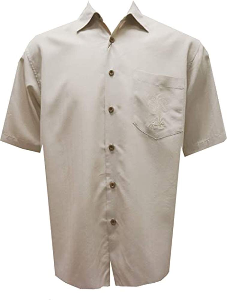 Bamboo Cay Men's Embroidered Palm Tree Hawaiian Shirt - Short Sleeve Casual Button Down Camp Shirt for Beach Vacation, Summer Party & Tropical Getaway