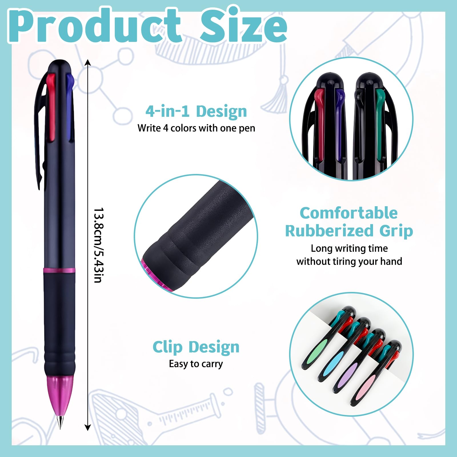 12-Pack 4-in-1 Multicolor Retractable Ballpoint Pens - 0.7mm Fine Point Writing Pens for School, Office & Journaling - Perfect Organizing Supplies & Kids Gift (Blue, Black, Red, Green) - Great for Note Taking, Planner Writing & Study Organization