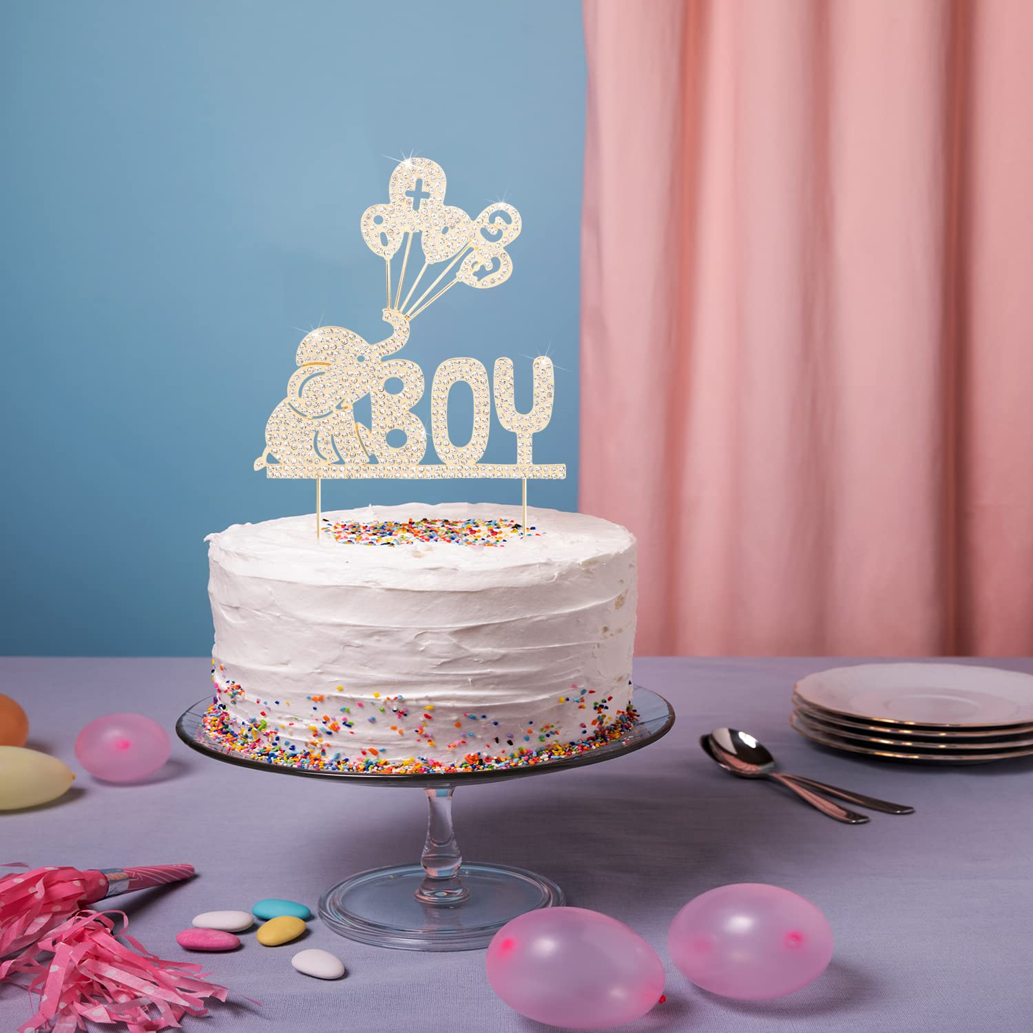 LINGTEER Gold Elephant Baby Boy Cake Topper with Rhinestones - Cheers to Sweet Baby Boy, Baby Shower & First Birthday Party Decorations - Perfect for Baby Shower Centerpieces, Gender Reveal Parties, and 1st Birthday Celebrations
