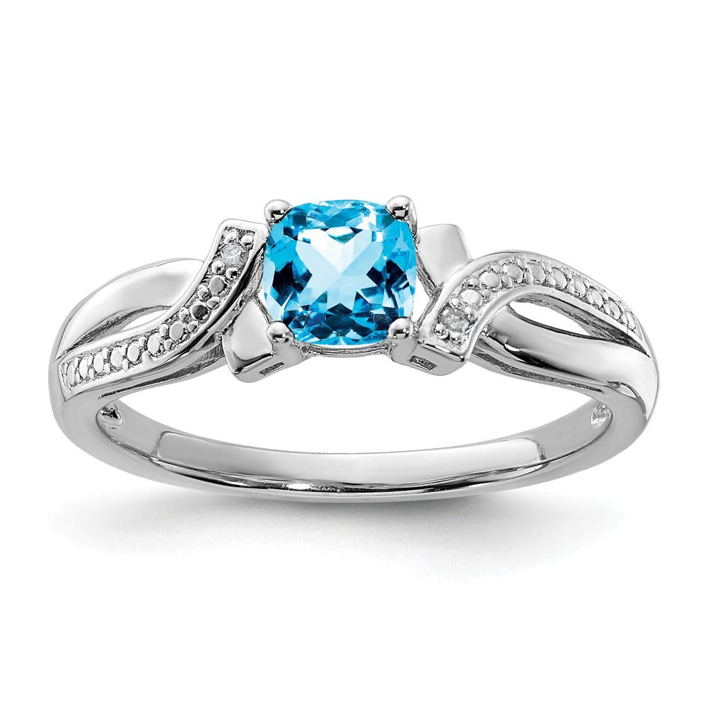 925 Sterling Silver Swiss Blue Topaz & Diamond Ring for Engagement