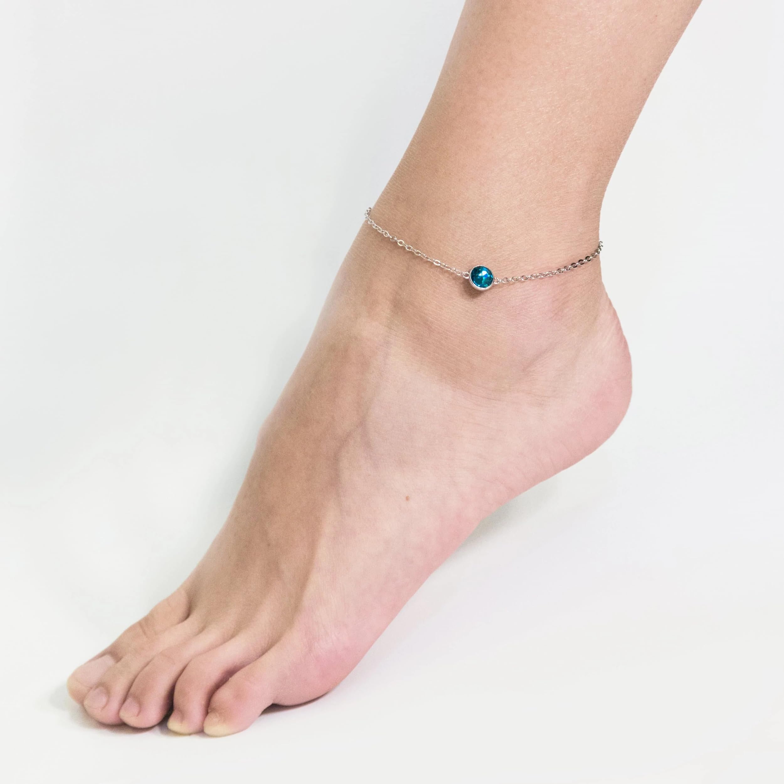 Blue Topaz Birthstone Anklet with Zircondia® Crystals - Perfect Gift for December Birthdays