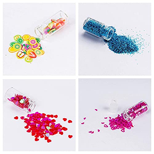 FAMEZA 48-Piece 3D Nail Art Decoration Kit - Mini Glass Bottles with Free Nail Art Tweezer for DIY Manicure, Nail Salon & Home Decor