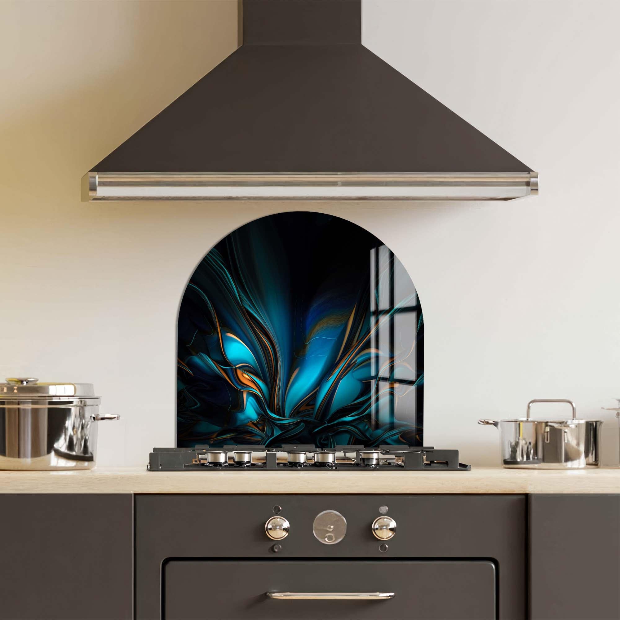 Abstract Blue Glass Splashback - Modern Kitchen Backsplash Panel - Durable & Easy to Clean - Perfect for Home, Restaurant & Commercial Kitchens
