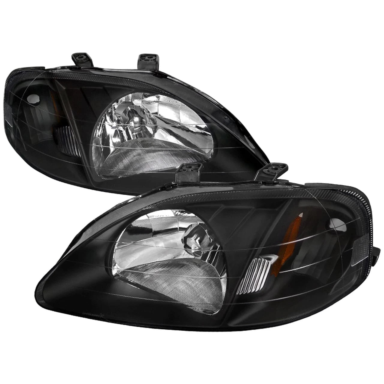 1999-2000 Honda Civic Crystal Headlights with Amber Reflector - Matte Black Housing & Clear Lens Replacement Headlamp Assembly - Perfect for Night Driving & Car Upgrades