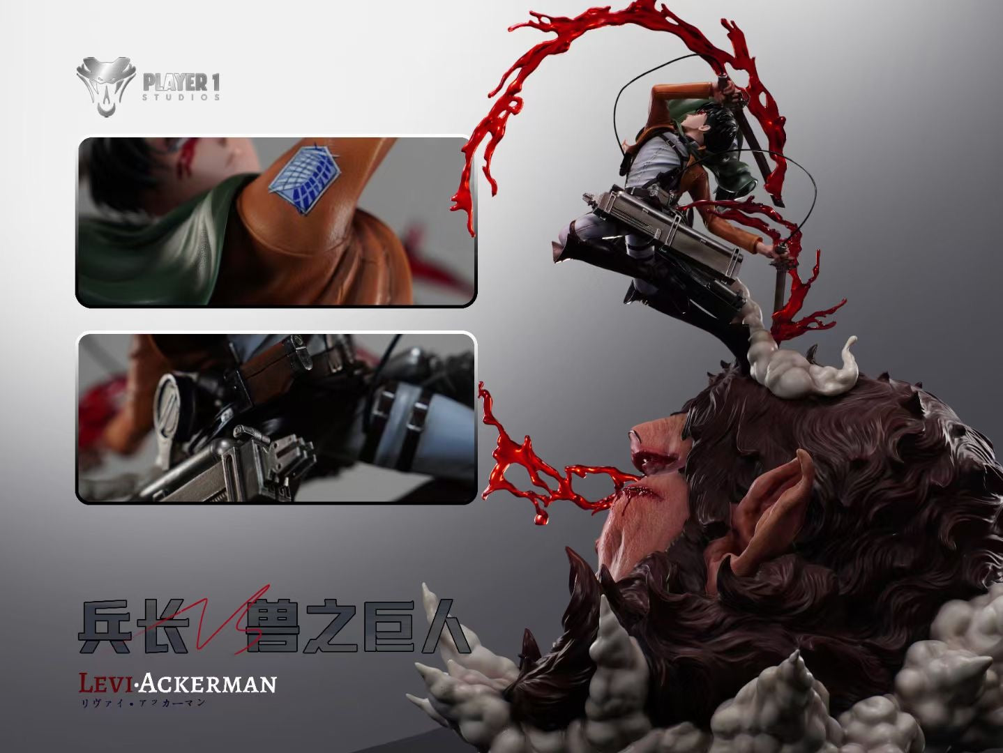 Custom Levi Ackerman vs Beast Titan Action Figure - Attack on Titan Anime Collectible for Fans, Display & Gifts - Player 1 Studio Exclusive