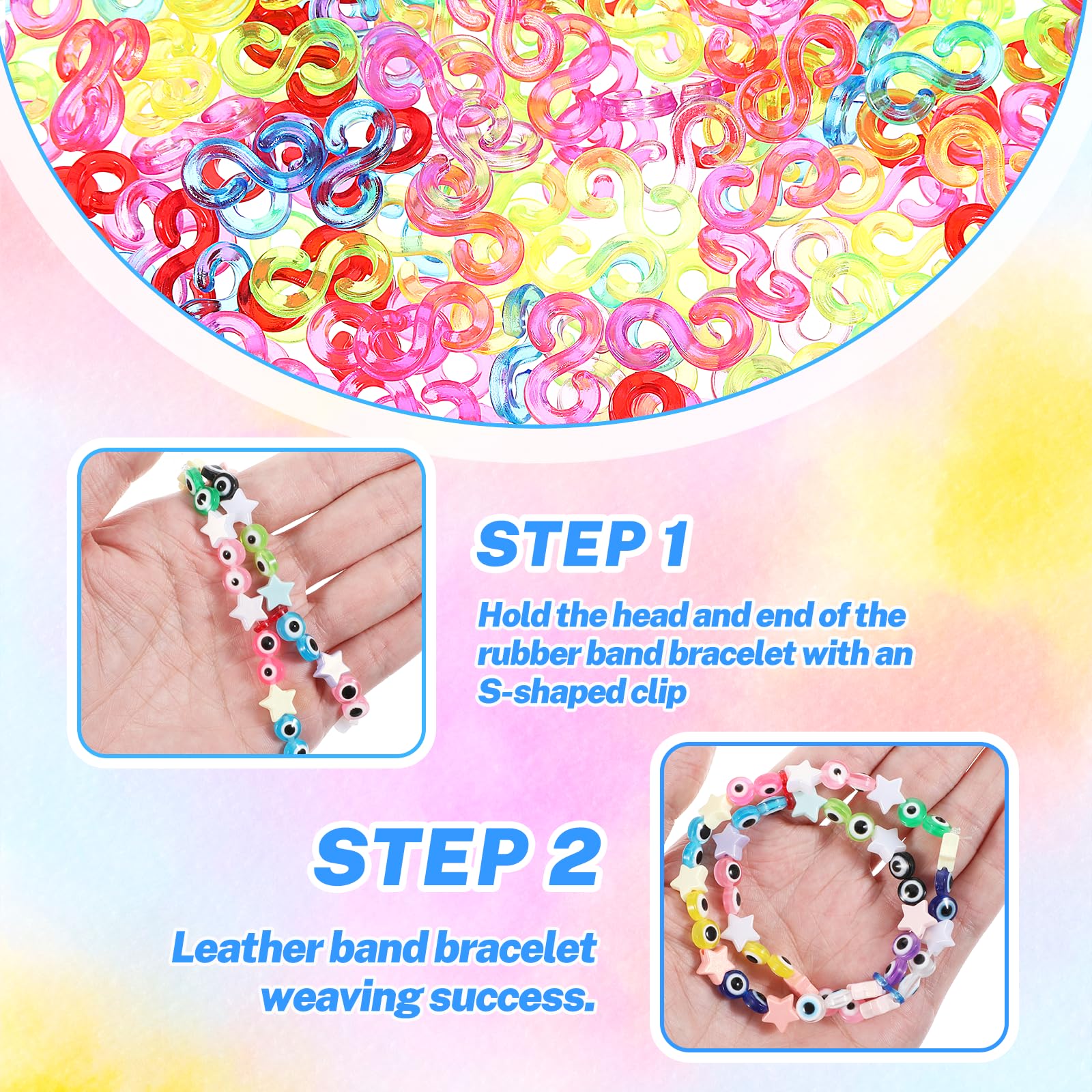 1500 Pcs Rubber Band S Clips - Loom Band Clips for DIY Bracelet Making, Plastic Connector Refills for Rainbow Loom Bracelets - Perfect for Kids Crafts, Jewelry Making & DIY Projects