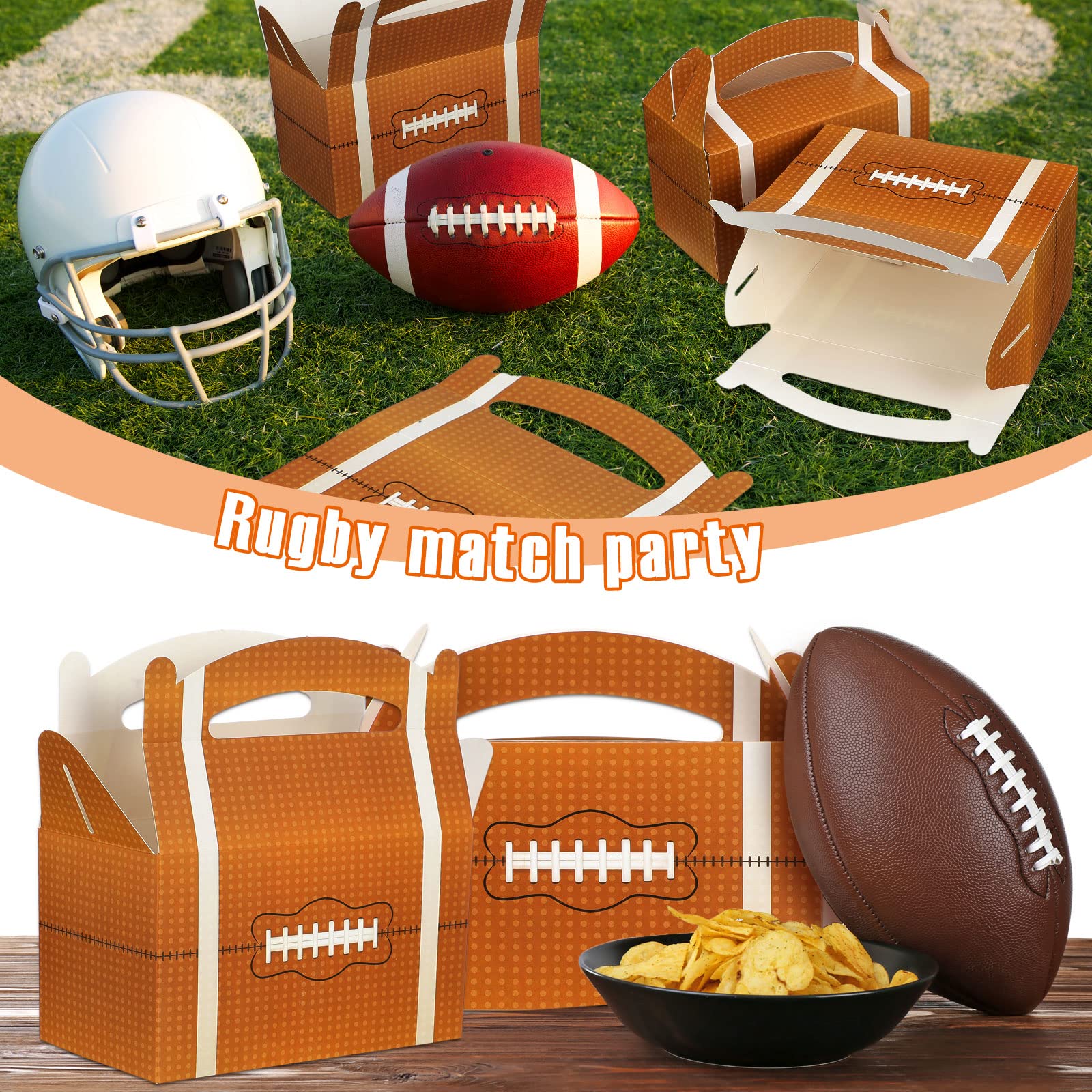 Marspark 30-Piece Football Themed Treat Boxes - Brown Cardboard Snack Containers with Handles for Football Party Decorations, Rugby Game Snacks & Sports Themed Events - Perfect for Tailgating, Birthday Parties & Team Celebrations