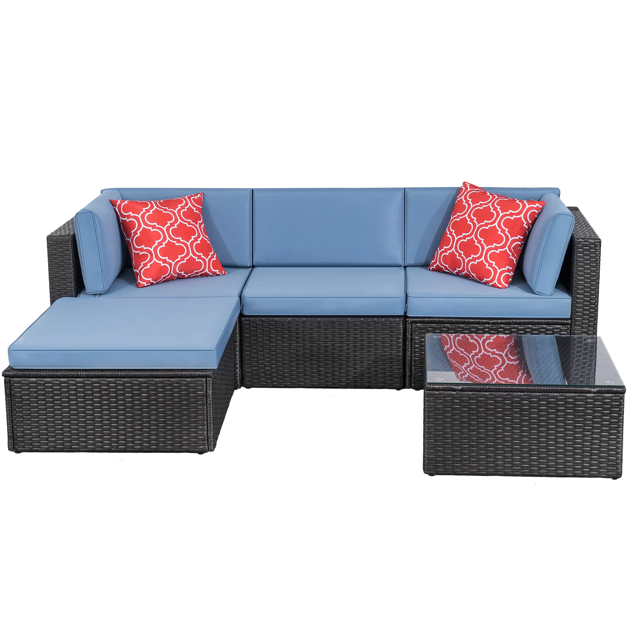 GOJOOASIS 5-Piece Outdoor Patio Furniture Set - Black Wicker Sectional Sofa with Cushions & Pillows for Porch, Garden, or Backyard Relaxation | Durable Conversation Seating for Outdoor Entertaining