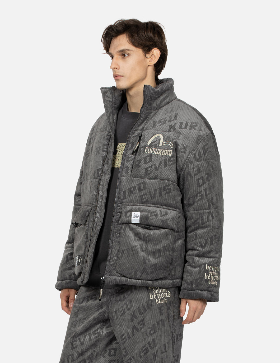 Monogram Embossed Corduroy Padded Jacket - Relaxed Fit, Warm & Stylish Winter Coat for Men & Women | Perfect for Casual Outings, Fall & Winter Fashion