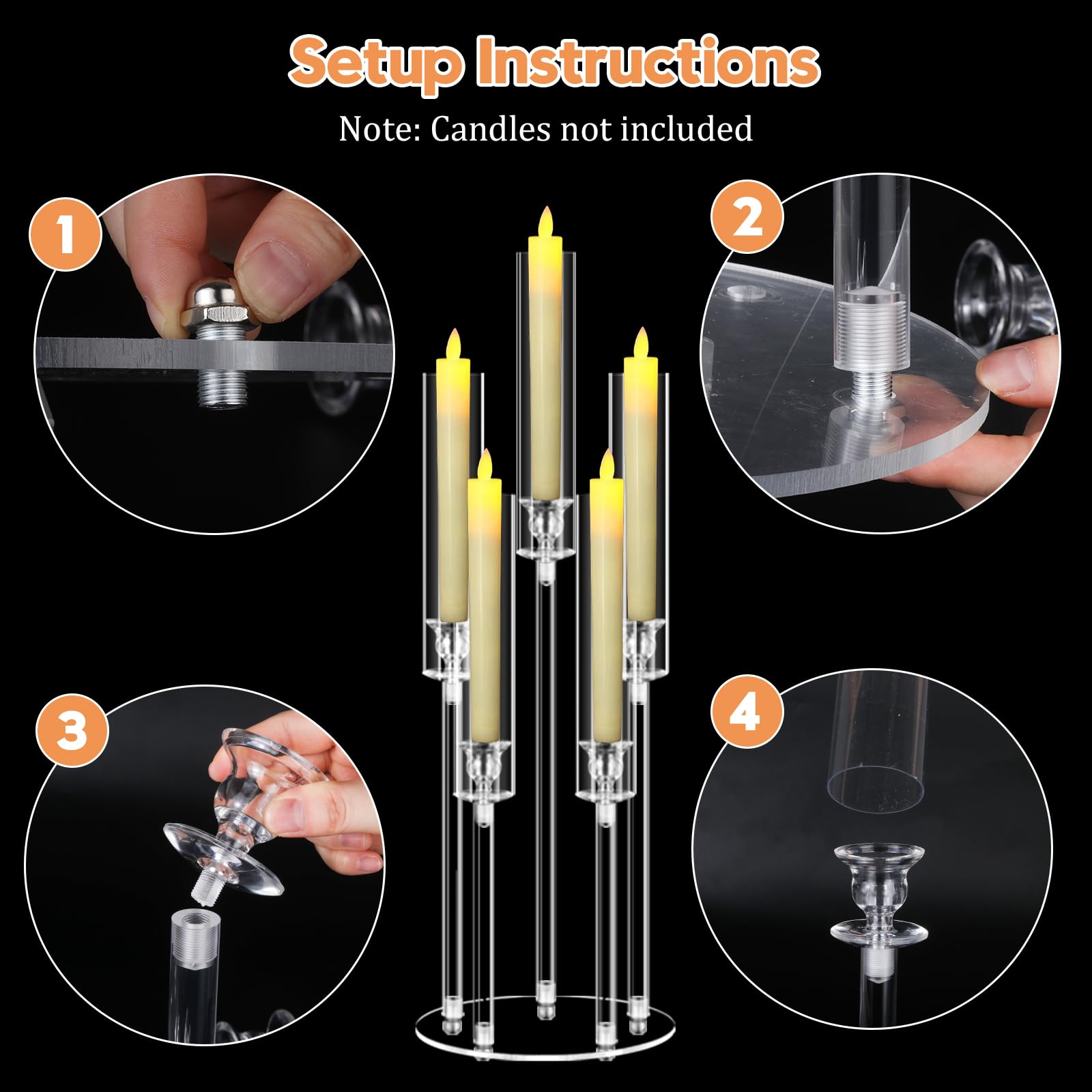 4 Sets 5-Arm Clear Acrylic Candelabra Centerpieces - 27