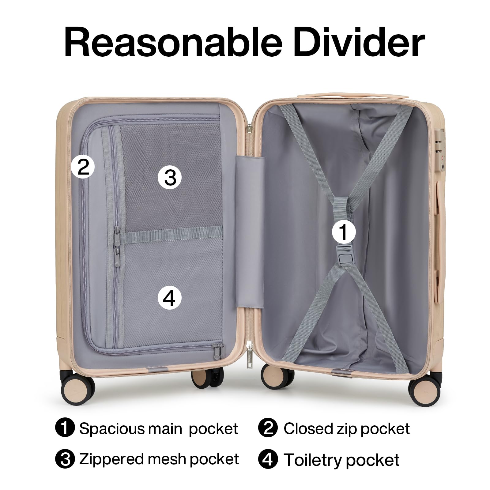 Hanke 24 Inch Lightweight PC Hard Shell Spinner Wheel Luggage Suitcase with TSA Travel Locks - Medium Checked Size (Cuba Sand) - Perfect for Business Trips, Vacations & Air Travel